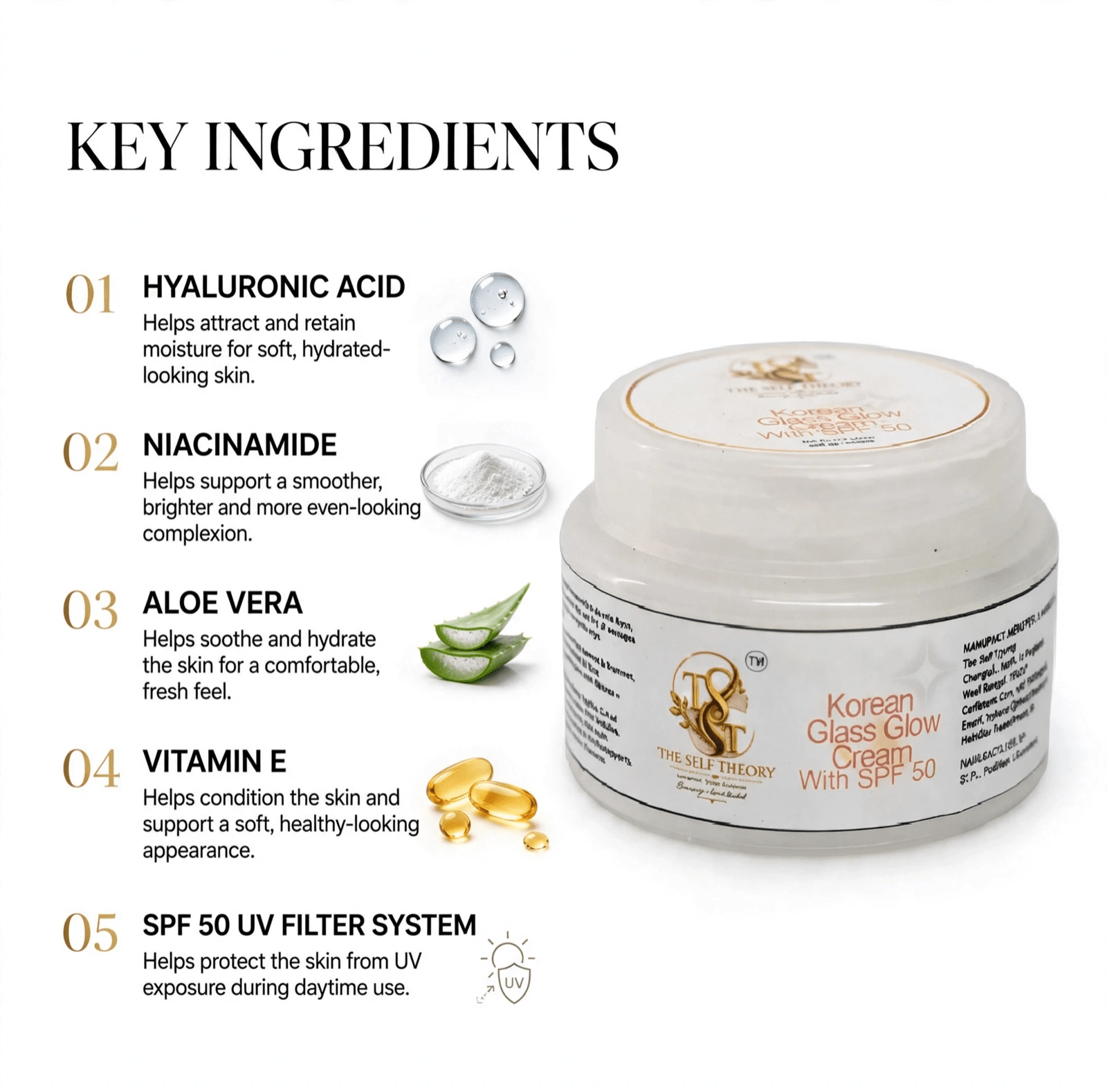 Korean Glass Glow Cream With SPF 50 - The Self Theory