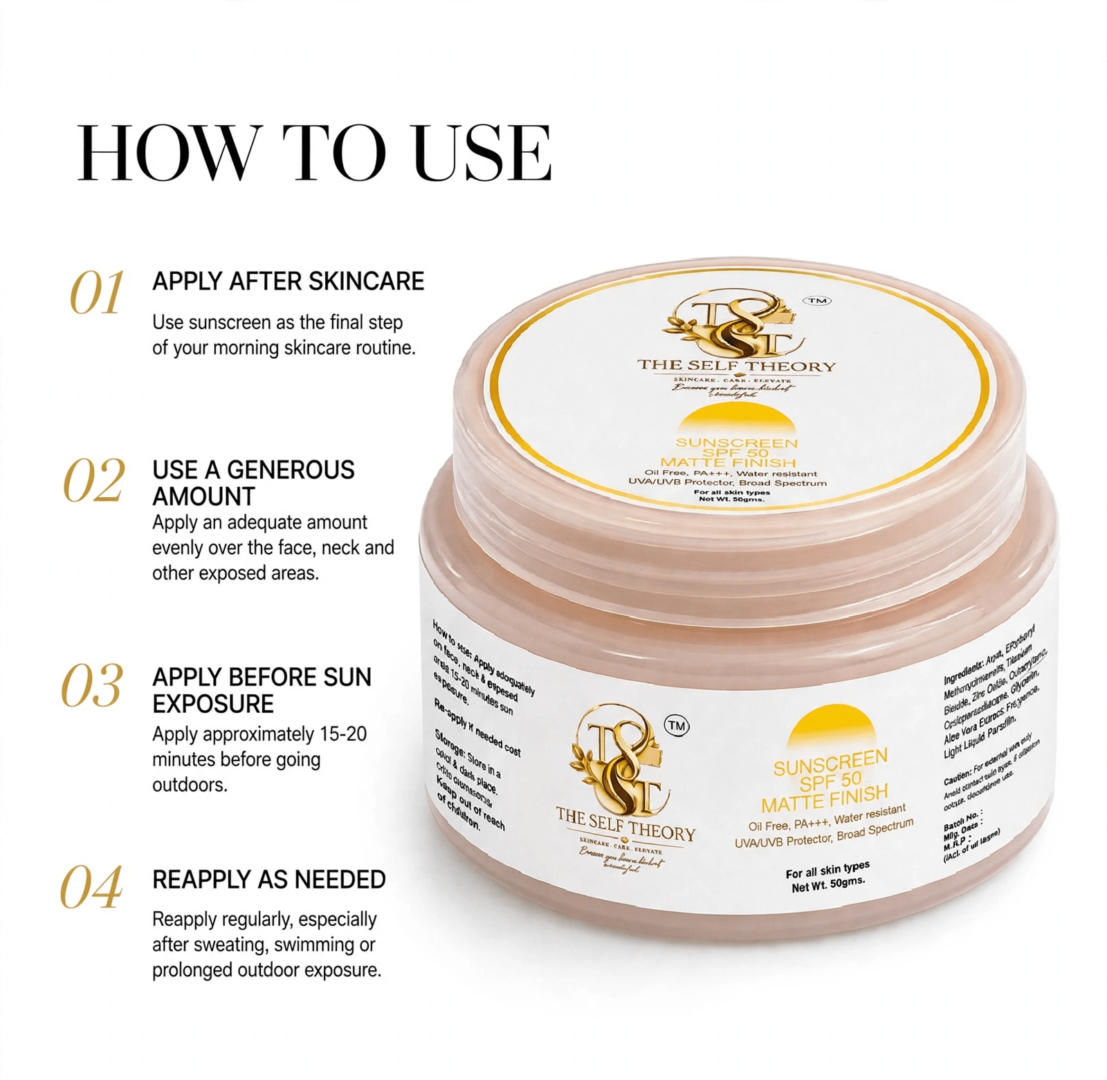 Sunscreen SPF 50 Matte Finish - The Self Theory