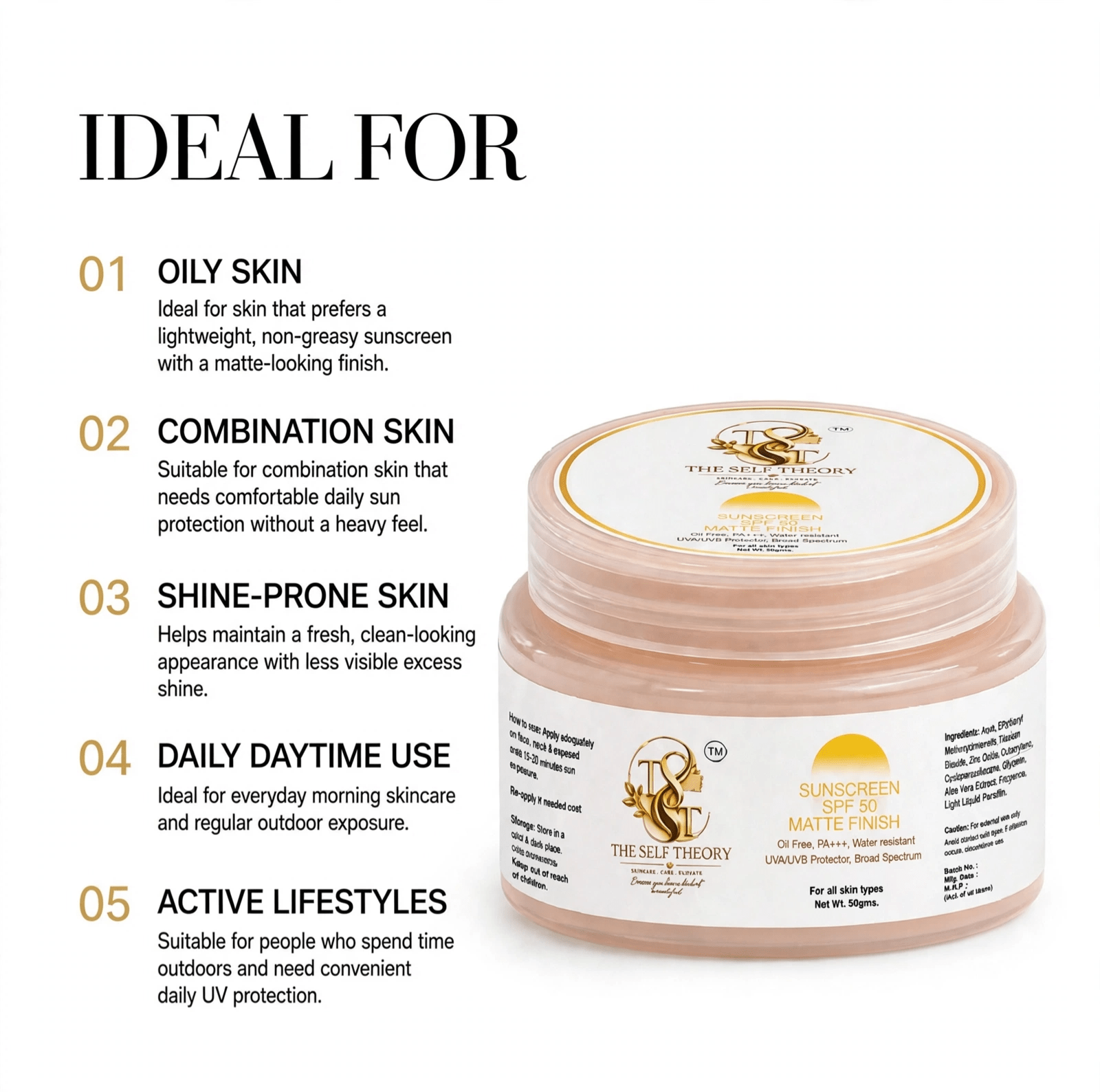 Sunscreen SPF 50 Matte Finish - The Self Theory